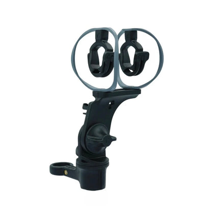Black shock mount with two circular elastic rings and pistol-grip handle base