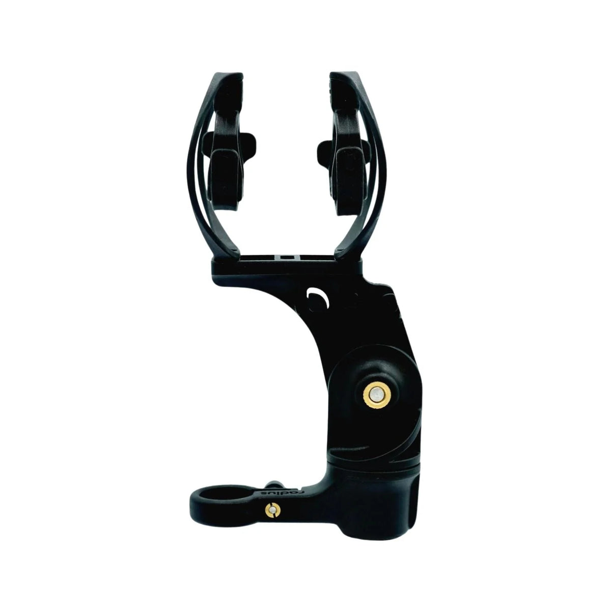 Black shock mount with gray elastic supports and side clips on base