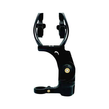 Black shock mount with gray elastic supports and side clips on base