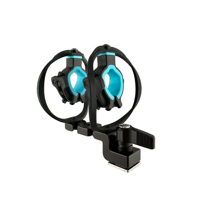 RAD-2 camera shoe microphone shock mount with dual shock holders and blue cushions