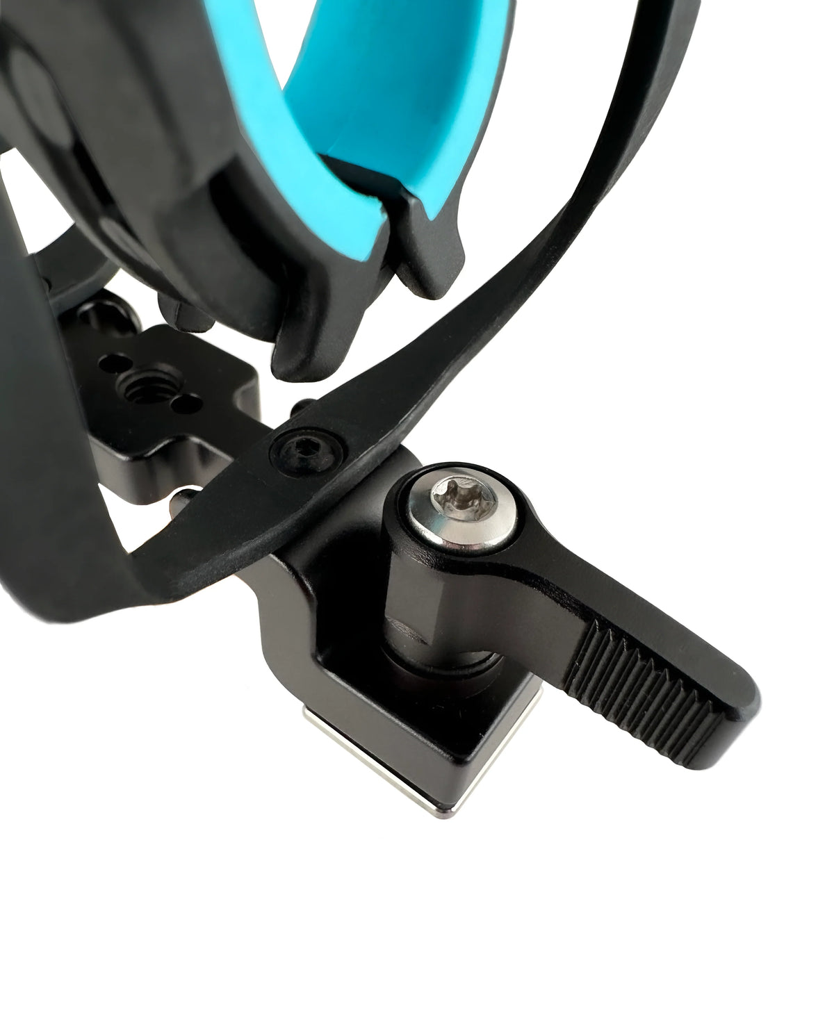 RAD-2 camera shoe microphone shock mount with black side handle and threaded knob