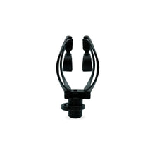 Black microphone shock mount viewed from front with dual side supports