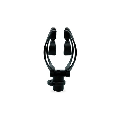 Black microphone shock mount viewed from front with dual side supports
