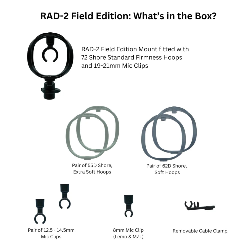 RAD-2 Field Edition shock mount kit with circular suspension hoop and included parts