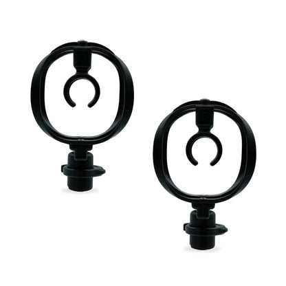 Pair of black circular shock mounts with base and suspension loops