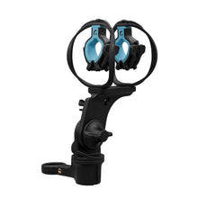 RAD-2 shock mount with black fork stand, twin blue rings and shock-absorbing clamps