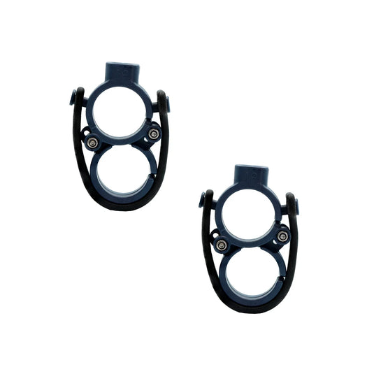 Pair of black double microphone clips with circular mounting rings