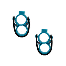 Pair of teal double microphone clips with circular mounting rings