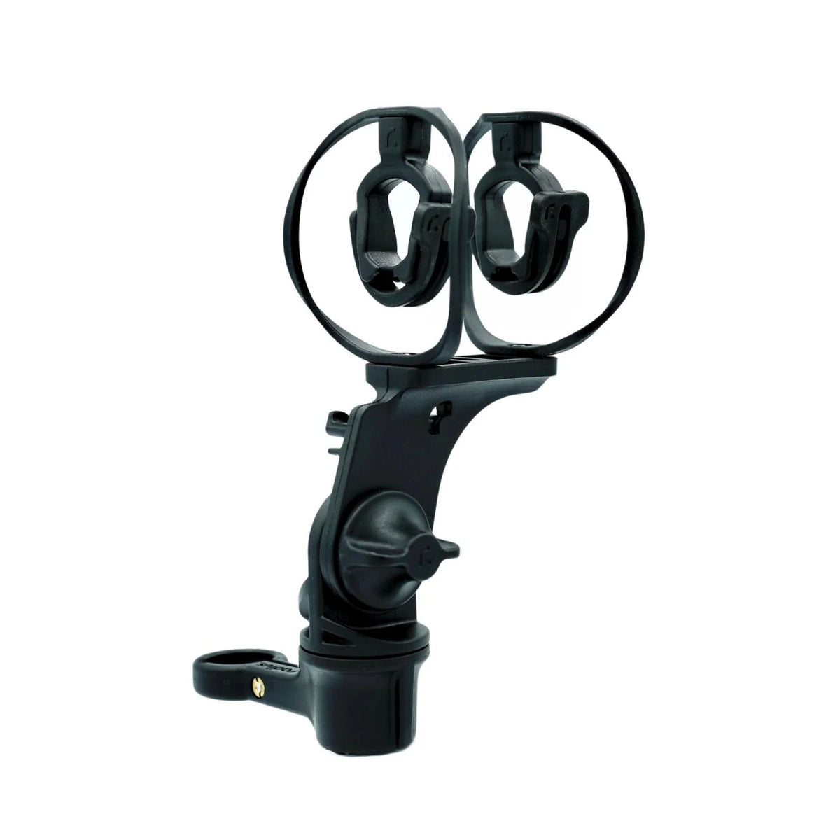 Black microphone shock mount with circular frame and elastic clips