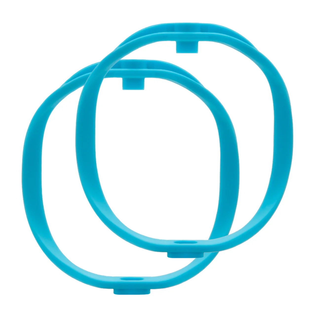 Pair of RAD-2 hoops in light blue, two round rings with small clasp tabs
