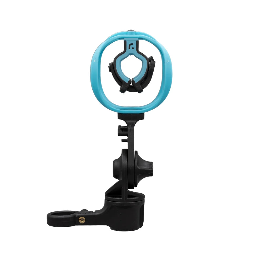 RAD-2 shock mount with blue circular ring, black bracket and side locking handle