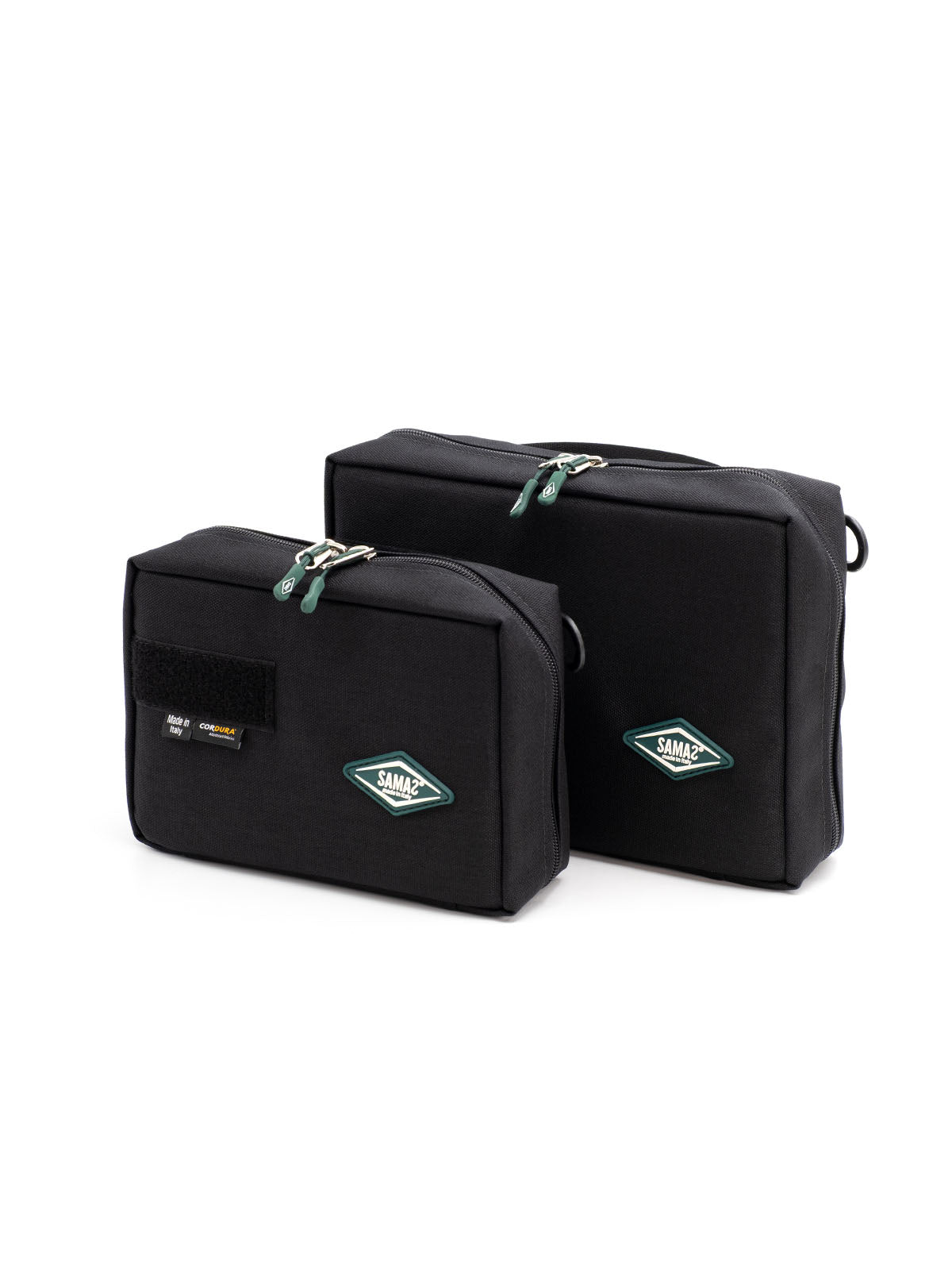 Pair of black radio holder cases with zippers and embroidered SAMAS logos