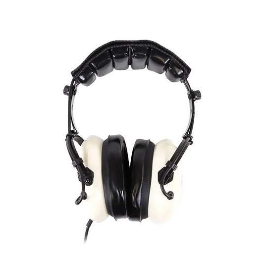 Over-ear noise-isolating headphones, white earcups with black pads, adjustable headband