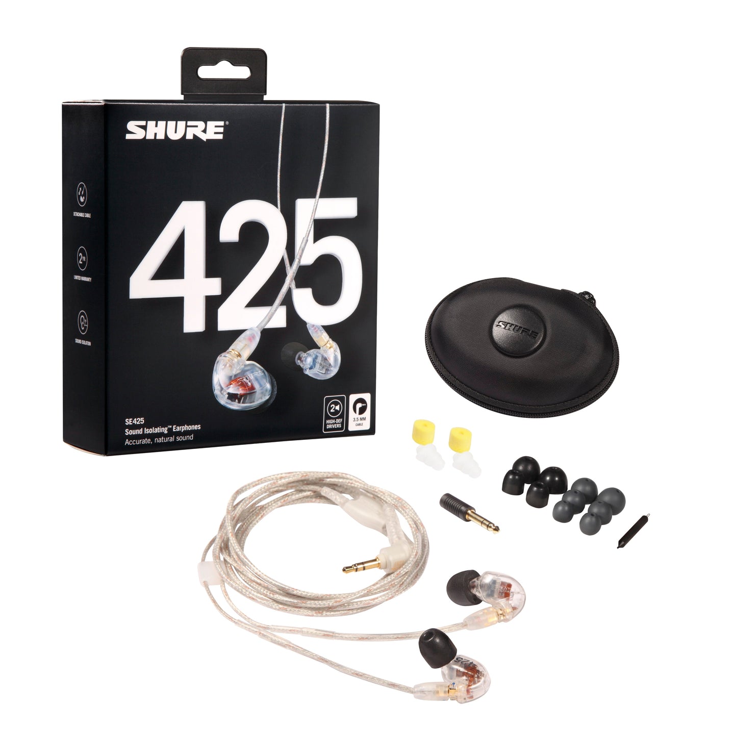 Shure SE425 professional sound isolating earphones and accessories