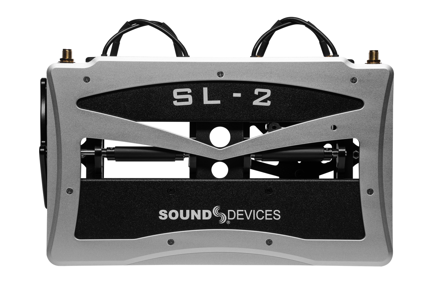 SL-2 audio device front with silver handle, angled grille, and SOUND DEVICES logo