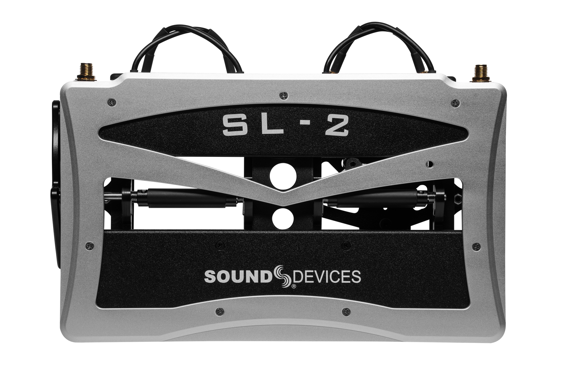 SL-2 audio device front with silver handle, angled grille, and SOUND DEVICES logo