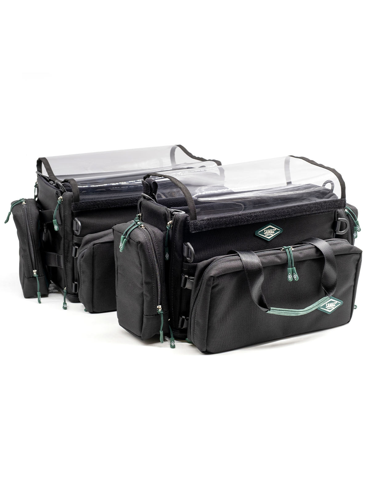 Large audio mixer recorder case with clear lid covers and multiple front organizer pockets