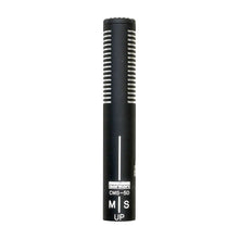Sanken stereo microphone, black cylindrical body with grille and CM-S-50 label