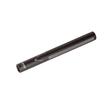 Shotgun microphone with dark barrel and cable strain relief