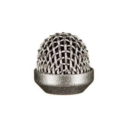 Metal microphone windscreen with silver mesh cap and dark rim