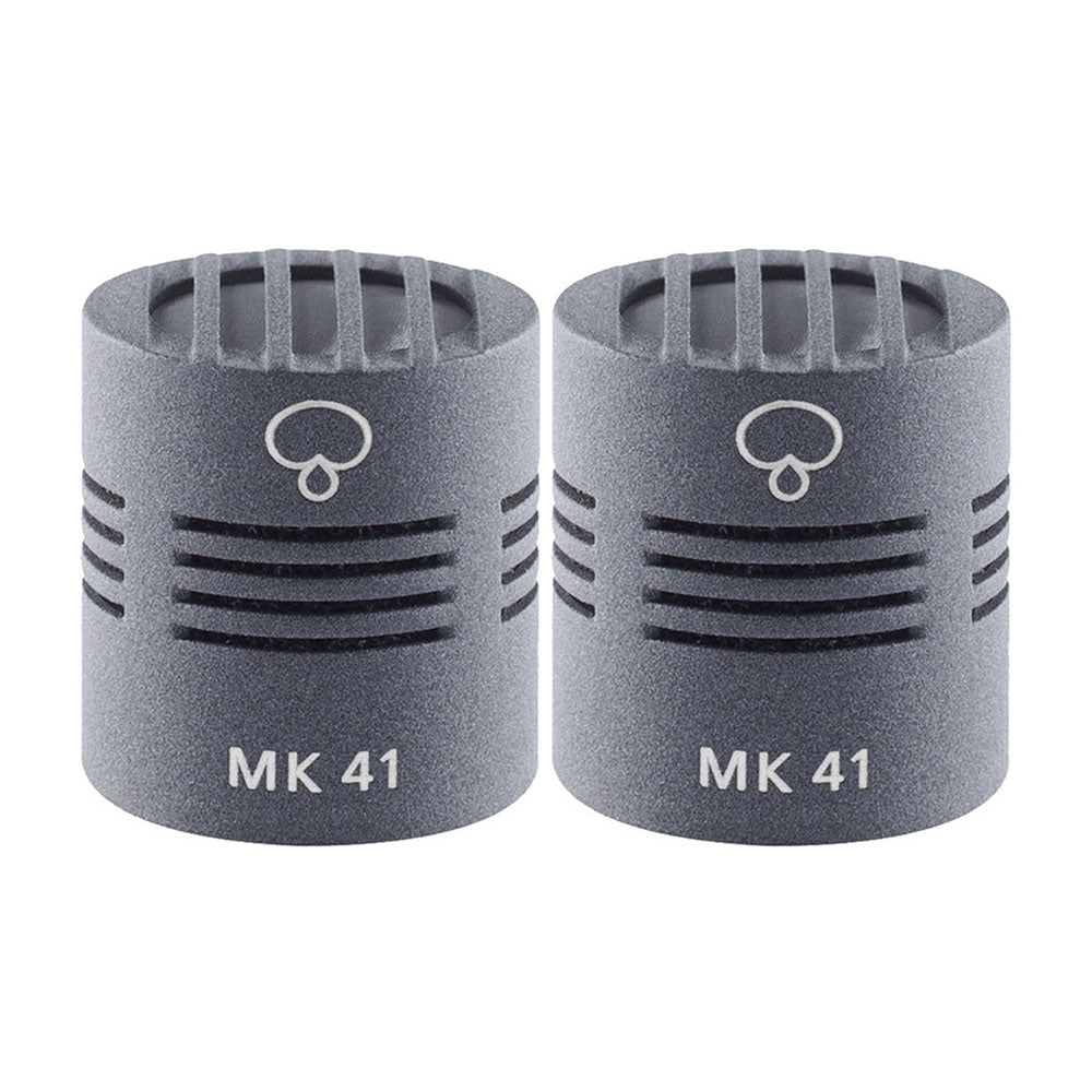 Pair of Schoeps MK 41 supercardioid microphone capsules with foam housing and MK 41 labels