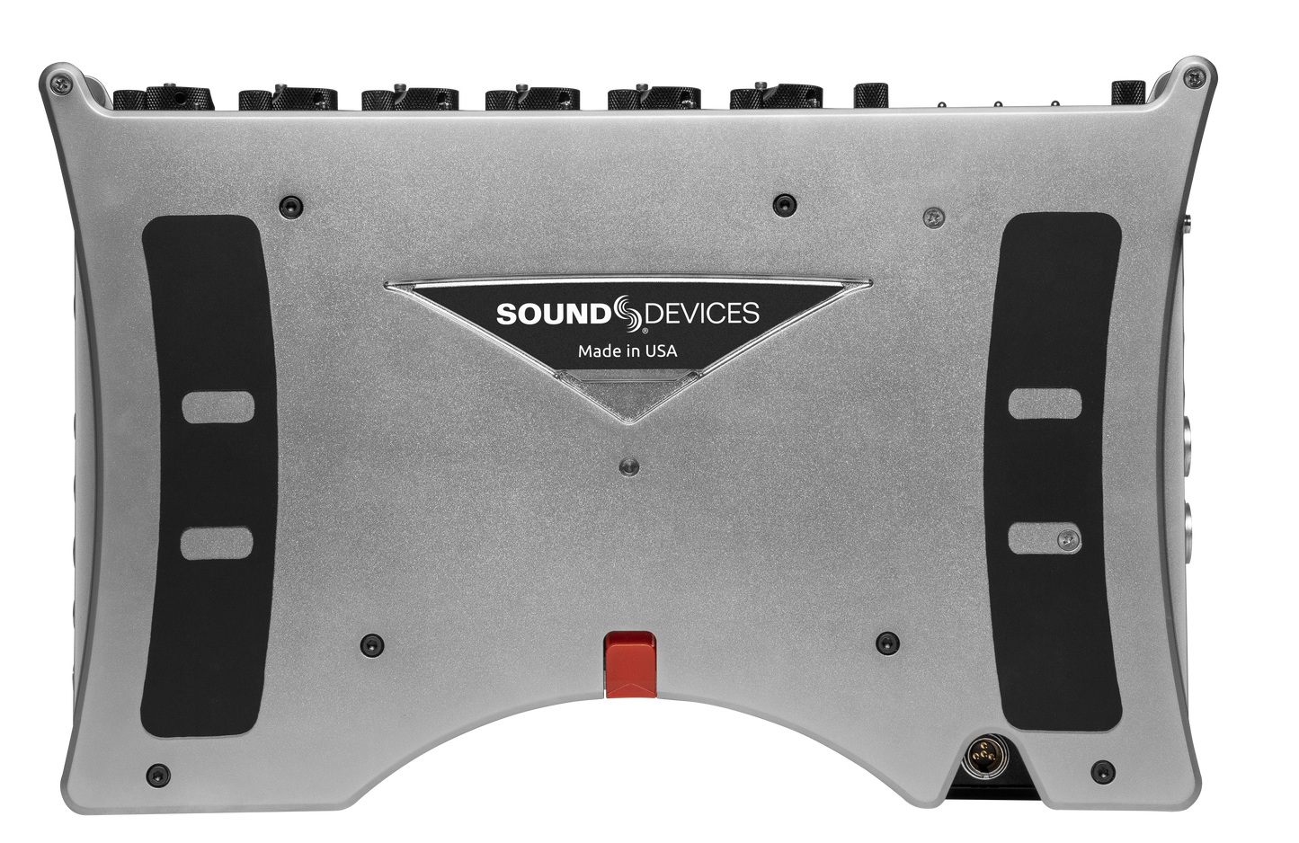 Sound Devices Scorpio rear panel with mounting holes and “SOUND DEVICES” label