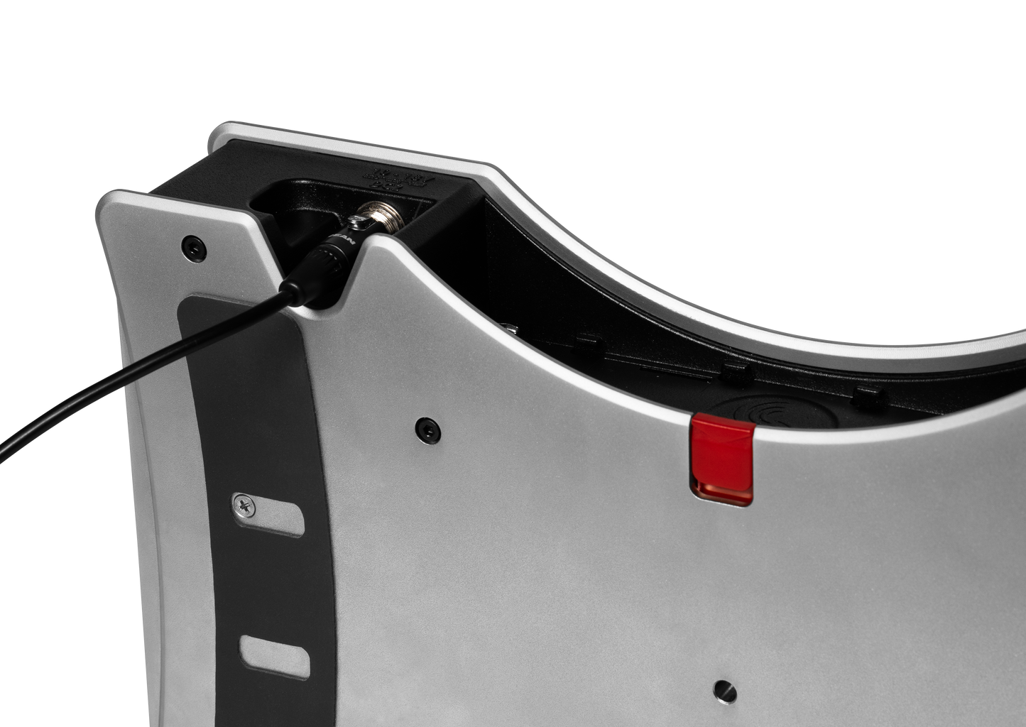 Sound Devices Scorpio side view showing cable and red release tab