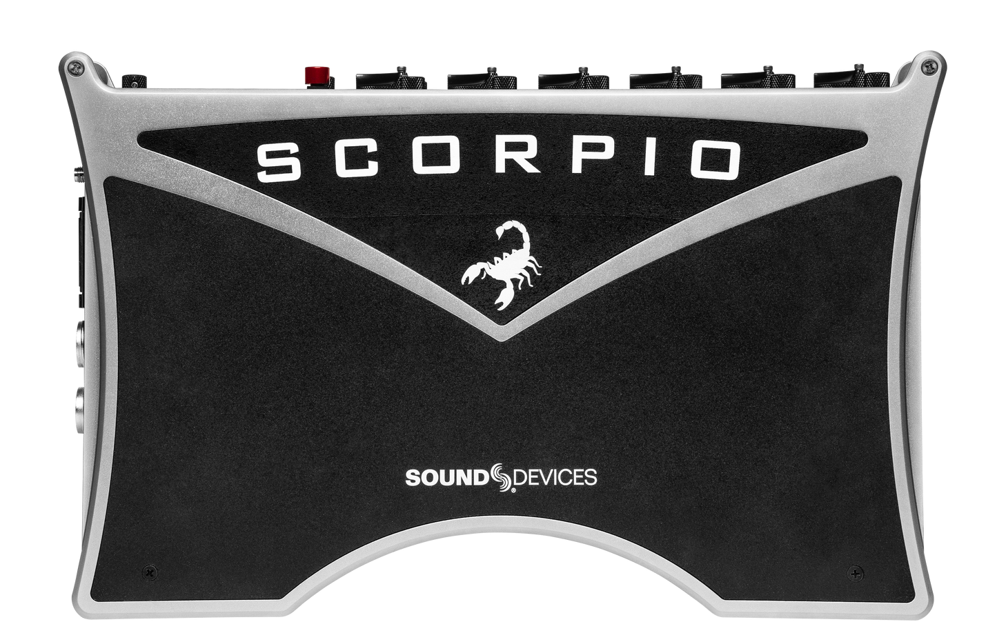 Audio interface front panel with Scorpio emblem and Sound Devices logo