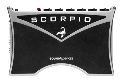Audio interface front panel with Scorpio emblem and Sound Devices logo