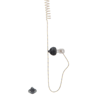 In-ear monitor earbud with black housing and curly spring-style white cable