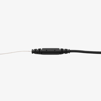 Broadcast earpiece cable with inline control module and black connectors