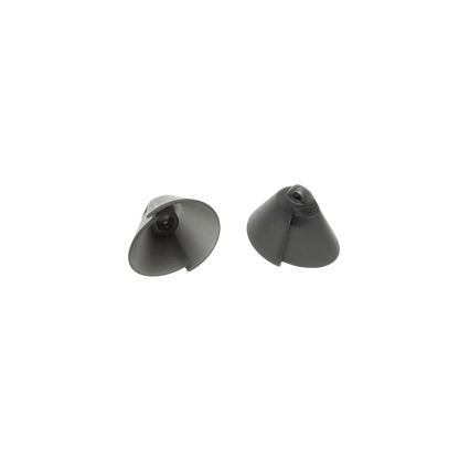 Gray silicone eartips, cone/cowbell-style shape with central stem and opening