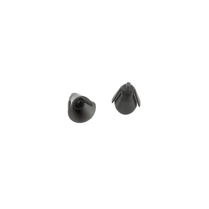 Dark gray silicone eartips, cone/cowbell-style shape with central stem