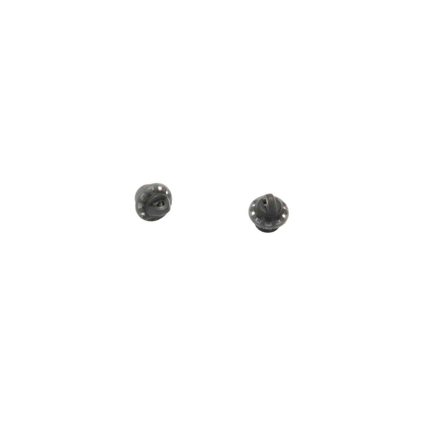 Small black perforated round eartips with central opening and stem