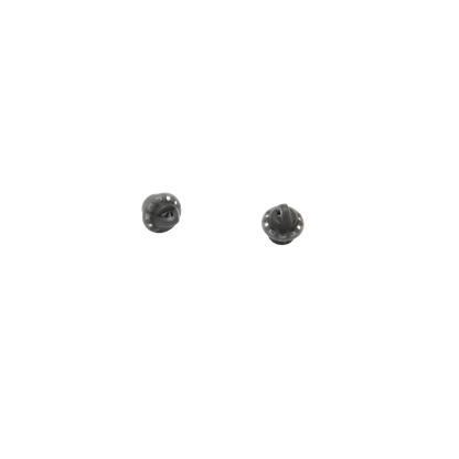 Small black perforated round eartips with central opening and stem