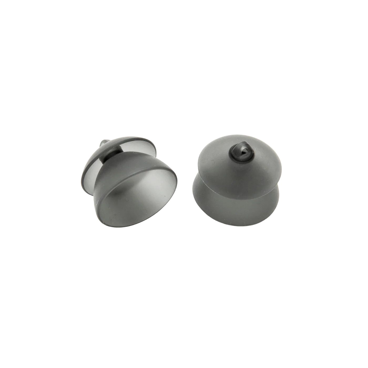 Light gray silicone eartips, rounded cup shape with central nozzle