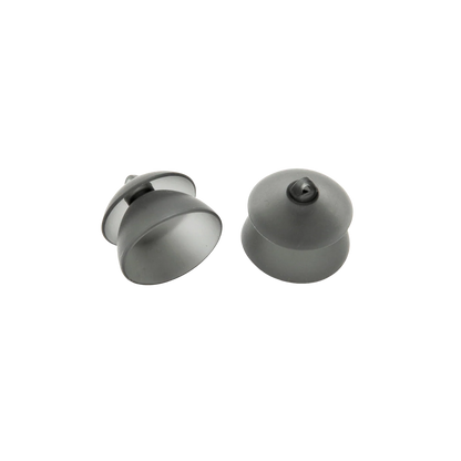 Light gray silicone eartips, rounded cup shape with central nozzle