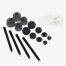 Sidekick spares kit parts: black caps, tips, and rods with clear storage case