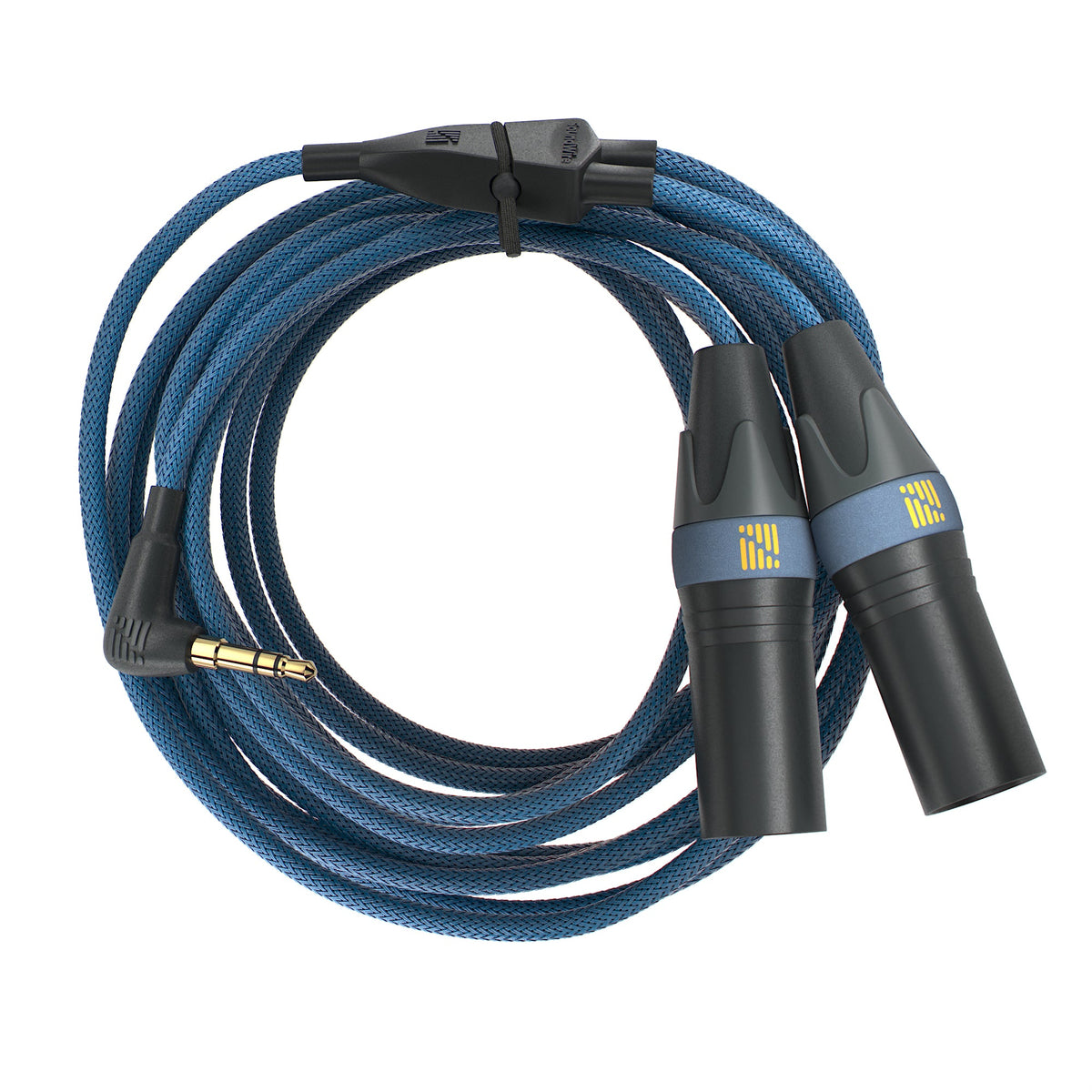 Braided blue stereo audio cable with two black 3.5mm connectors
