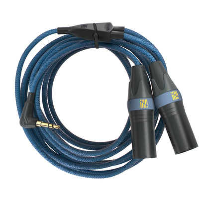 Braided blue stereo audio cable with two black 3.5mm connectors