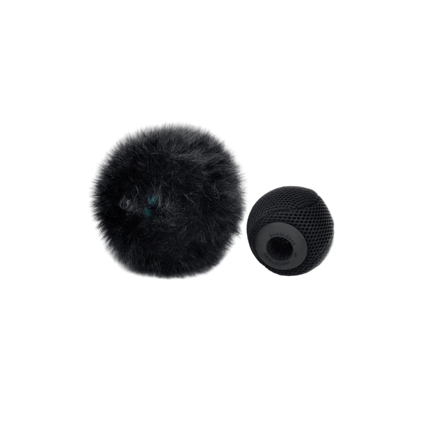 Black fuzzy ball and black mesh spacer ball with circular base opening