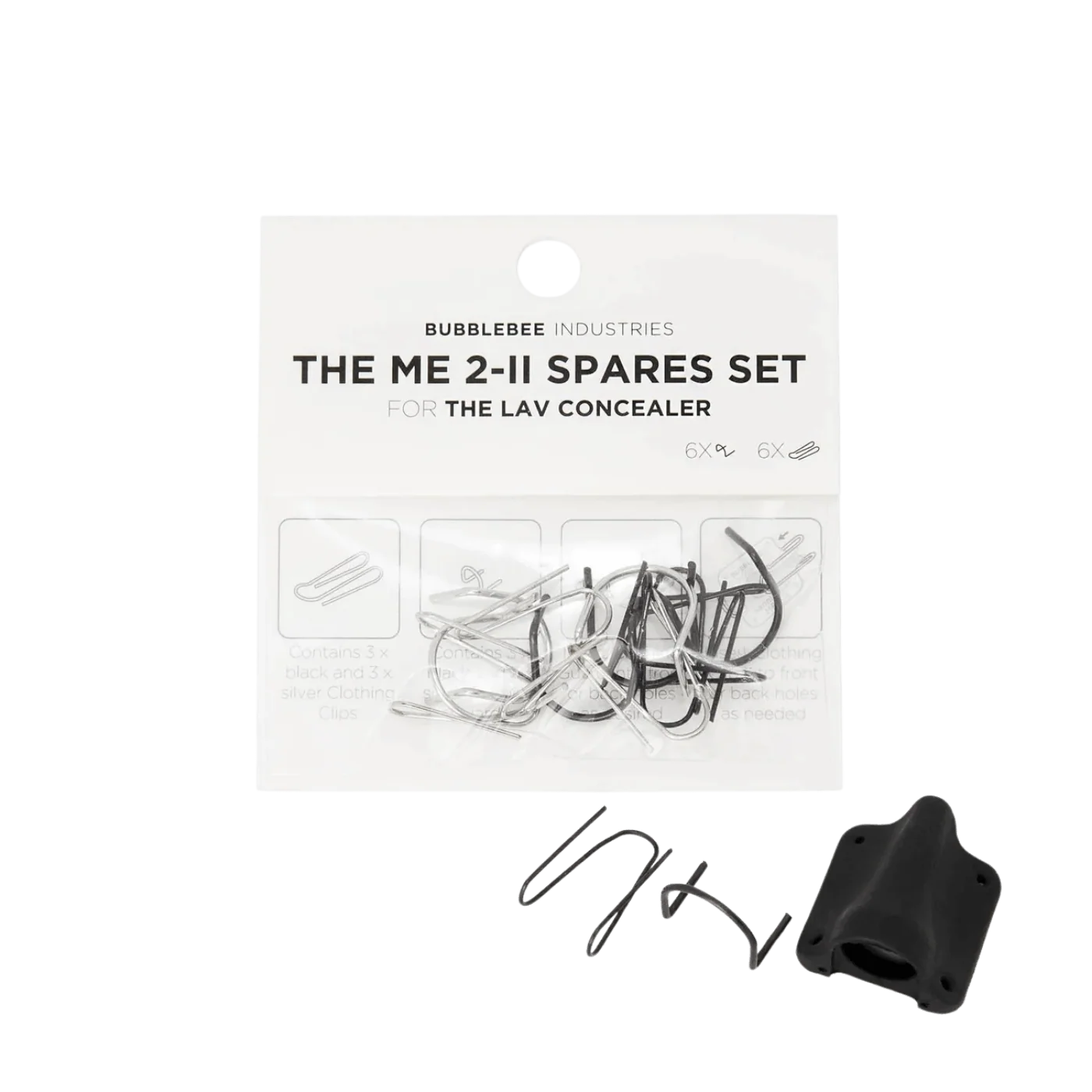 Lav concealer spares set with metal clips, fasteners, and black holder piece