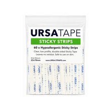Self-adhesive tape strips pack in clear pouch, 60 strips total