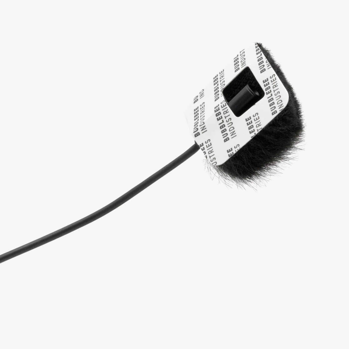 Black furry microphone windscreen with circular connector and cable