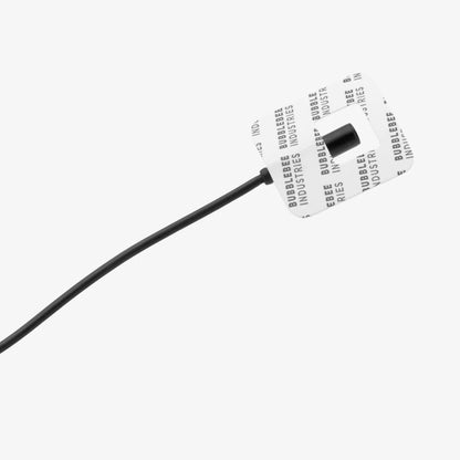 Black cable with circular connector end and printed label for mic hiding kit
