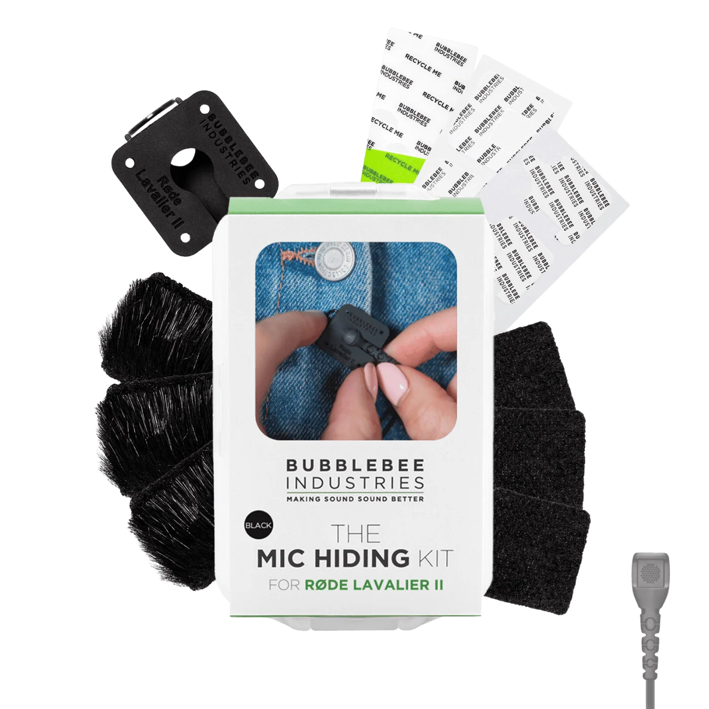 Mic hiding kit for RØDE Lavalier II, black, with adhesive mounts and fur covers