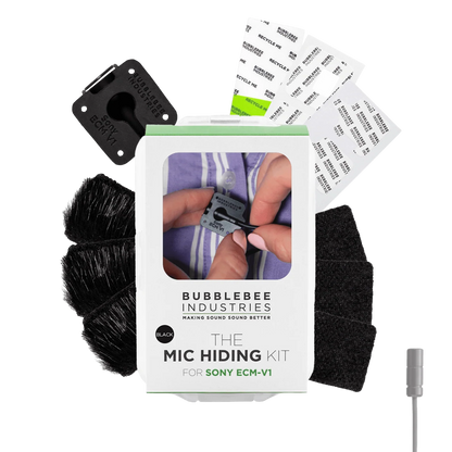 Mic Hiding Kit for Sony ECM-V1 with black foam and a mounting clip