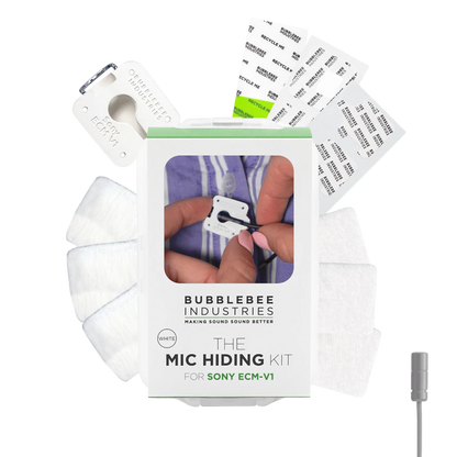 Mic Hiding Kit for Sony ECM-V1 with white foam and a small mounting clip