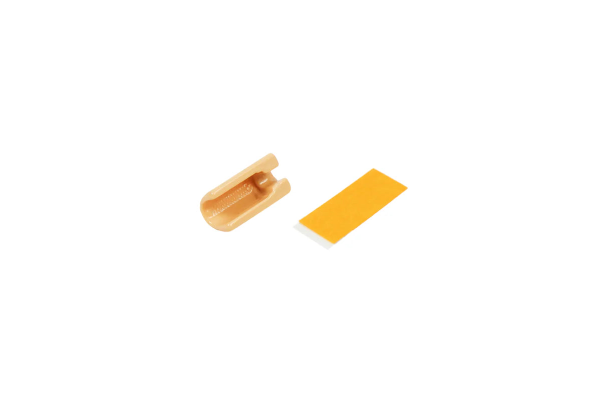 Beige mounting clip and adhesive accessory pad for mini microphone mount