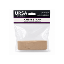 Beige URSA adjustable chest strap in a clear retail bag, with gripper end tab